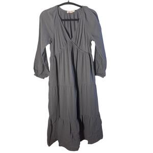 Faherty Grey V-Neck Tiered Dress Size XS Pockets Organic Cotton